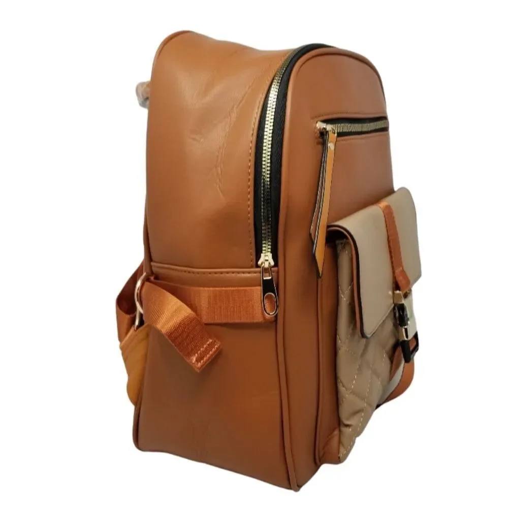 Brown and Khaki Large Square Backpack Purse